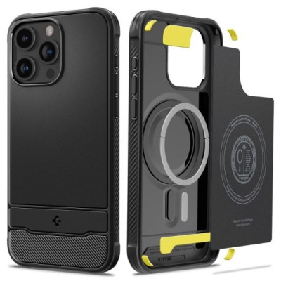 Husa pentru iPhone 15 Pro - Spigen Rugged Armor MagSafe - Black foto