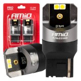 Becuri auto LED Canbus PRO series 7440 W21W 4x3030 SMD White 12V 24V, lumina alba 6000K, W16W, AMiO, set 2 bucati, durata de viata pana la 50 000 ore