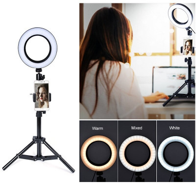 Lampa LED video 16cm cu suport telefon ring light pentru youtube, vlog, make-up foto