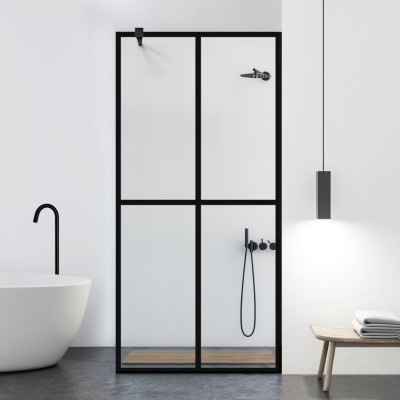 Paravan dus walk-in Aqua Roy &amp;reg; Black, model Basic negru, sticla 8 mm clara securizata, anticalcar, 140x195 cm foto