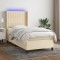 vidaXL Pat cu arcuri, saltea și LED, crem, 90x190 cm, textil 3138442