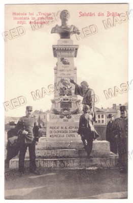 339 - BRAILA, Traian statue, Romania - old postcard - used - 1911 foto