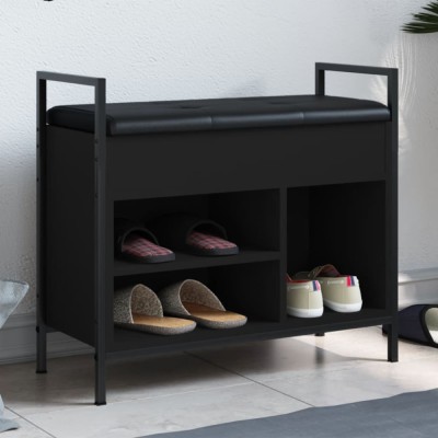 vidaXL Bancă de pantofi, negru, 65,5x32x57,5 cm, lemn prelucrat 835202 foto