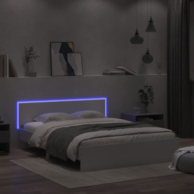 vidaXL Cadru de pat cu tăblie și LED, alb, 160x200 cm foto