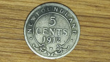 Newfoundland Canada - argint sterling - 5 cents 1912 - George V - foate rara !, America de Nord
