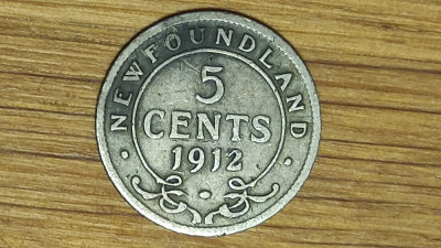 Newfoundland Canada - argint sterling - 5 cents 1912 - George V - foate rara ! foto