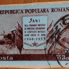 ROMANIA 1953 Lp 340, 5 ani tratat de prietenie cu URSS STAMPILAT
