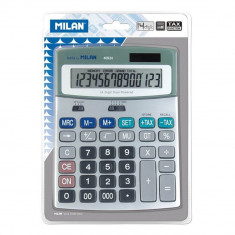Calculator de Birou MILAN, 14 Digits, 185x140x20 mm, Alimentare Duala, Ecran Plat, Corp din Plastic Gri, Calculatoare Birou, Calculator 14 Digits, Cal