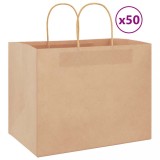 vidaXL Pungi de h&acirc;rtie 50 buc cu m&acirc;nere maro 32x22x24 cm