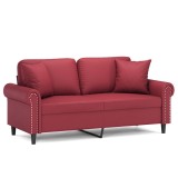 Cumpara ieftin Canapea cu 2 locuri cu pernute, rosu vin 140 cm piele ecologica