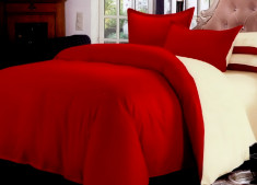 Lenjerie de pat pentru o persoana cu husa elastic pat si fata perna dreptunghiulara, Supreme, bumbac satinat, gramaj tesatura 120 g mp, Rosu foto