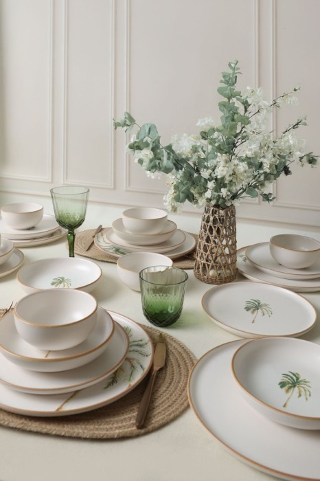 Keramika Set de vesela - Bronze Palm - 24 bucăți - 6 persoane - Stoneware