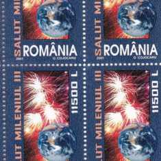 ROMANIA 2001 LP 1539 SALUT MILENIUL III BLOC DE 4 TIMBRE MNH