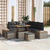 Set de canapele pentru grădină cu pernă 8 pcs Gri Rattan poli