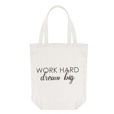 Sacosa Textila, Model Work Hard Dream Big, Culoare Ecru, Dimensiuni 34x10x40cm, Compozitie 100% Panza foto