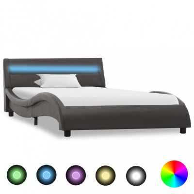 Cadru de pat cu LED, gri, 90 x 200 cm, piele ecologică foto
