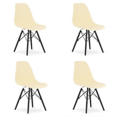 Set 4 scaune stil scandinav, Artool, Osaka, PP, lemn, crem si negru, 46x54x81 cm foto