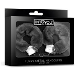 Catuse maini Furry Metal Hand Cuffs Negre, Intoyou