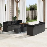 Set de Sofa pentru Grădină vidaXL cu 11 Piese cu Perne Negru Ratan Poli Acacia, Set de Dining pentru Grădină vidaXL cu 3 Piese cu Perne Negru Ratan Po