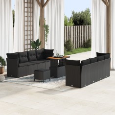 vidaXL Set de canapea de grădină cu 11 piese și perne Negru Poli Ratan Acacia
