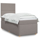 VidaXL Pat box spring cu saltea, gri taupe, 90x200 cm, textil