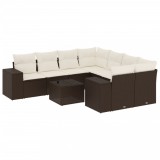 Cumpara ieftin Set canapele de gradina cu perne, 9 piese, maro, poliratan