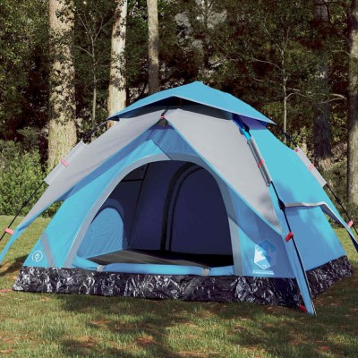 Cort de camping cupolă 4 persoane, setare rapidă, albastru foto