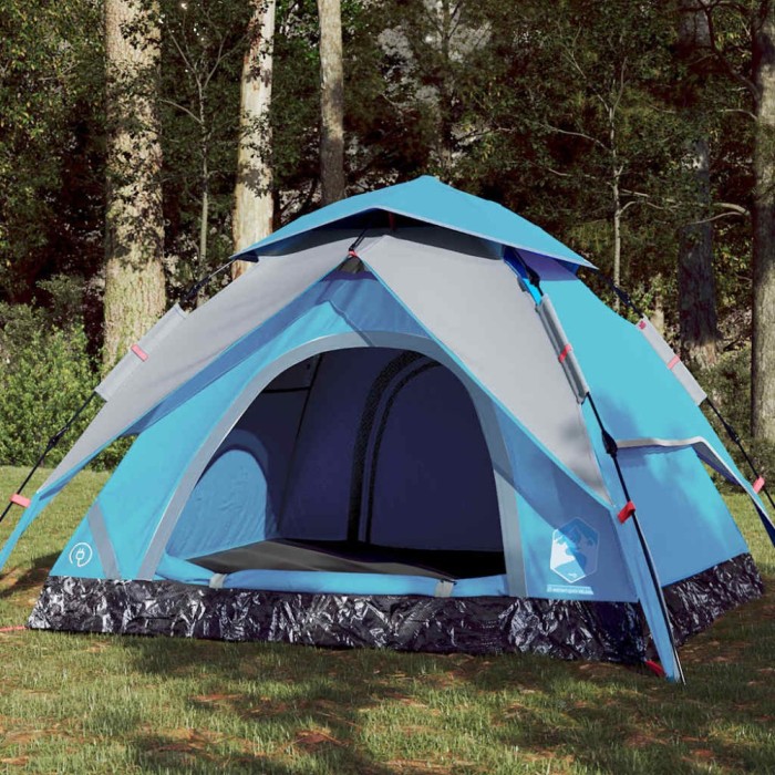 Cort de camping cupolă 4 persoane, setare rapidă, albastru