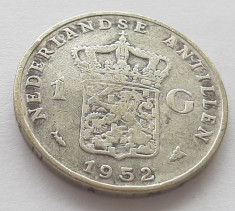 55. Moneda Antilele Olandeze 1 gulden 1952, Argint 0.720 foto