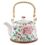 Cumpara ieftin Ceainic cu infuzor ceramica decor floral 18x14x12 cm, 700 ml