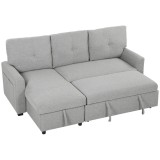 HOMCOM Canapea extensibilă 3 locuri cu șezlong convertibil, spațiu de depozitare, 3 perne, material cu efect de in, gri | Aosom Romania