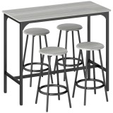 HOMCOM Set Masă de Bar și 4 Scaune cu Suport pentru Picioare, 110x50x89.5 cm, Gri | Aosom Romania