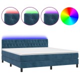 Cumpara ieftin Pat cu arcuri, saltea si LED, bleumarin, 180x200 cm, catifea