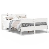 Cumpara ieftin Cadru de pat fara saltea, alb, 135x190 cm, lemn masiv de pin
