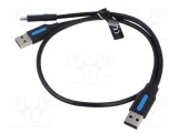 Cablu USB 2.0 VENTION A x2 la C, 0,5m, negru