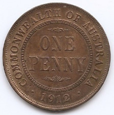 Australia 1 Penny 1912 - George V, Bronz, 30.8 mm KM-23 foto