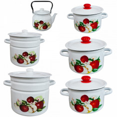 Set Aromatnai Novomoskovsk, B000292029, 5 Oale Emailate 3 L, 5.5 L, 7 L, 9 L, 12 L Cu Ceainic Emailat 2 L foto