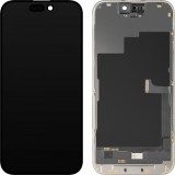 Display cu Touchscreen MP compatibil cu Apple iPhone 15 Pro, cu Rama, Versiune OLED FHD Diagnostic, Negru