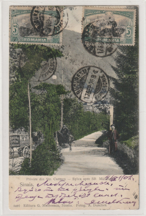 Sinaia-Privire din Str.Carmen-Sylva spre Sft. Manastire,circulata 1906,