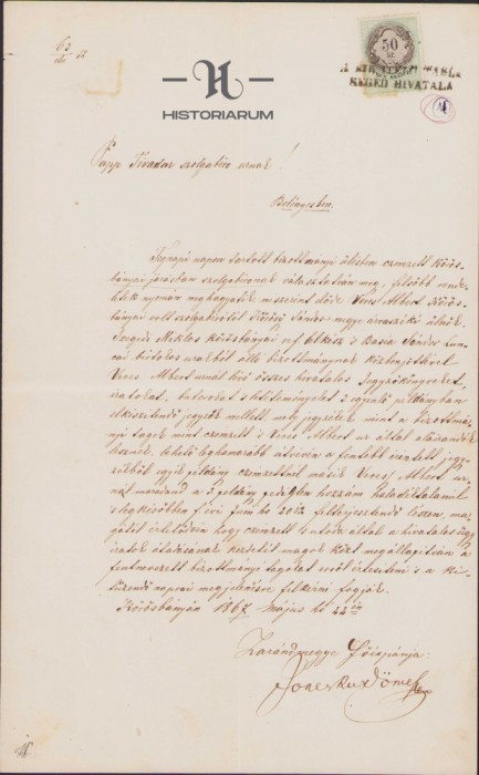 HST 58S Scrisoare oficiala semnata olograf comite Zarand Dimitrie Ionescu 1867