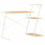 Birou cu Raft vidaXL, Alb/Stejar, 116x50x93cm - Birou Calculator, Spatiu Depozitare, Design Modern, Mobilier Birou