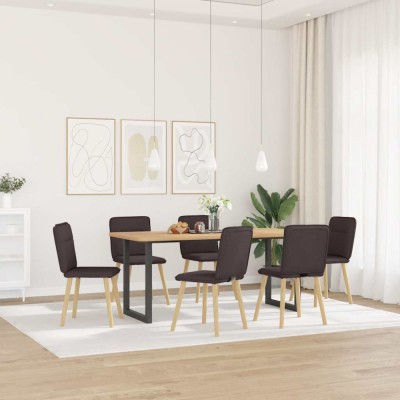 vidaXL Scaune de bucătărie, 6 buc., maro &amp;icirc;nchis, material textil foto