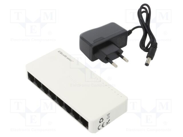 Switch Fast Ethernet albă 150m QOLTEC - Kit cablu DC și alimentator