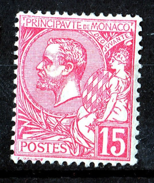 Monaco 1891 Albert I 15C carmine Mi.15 MH AM.476