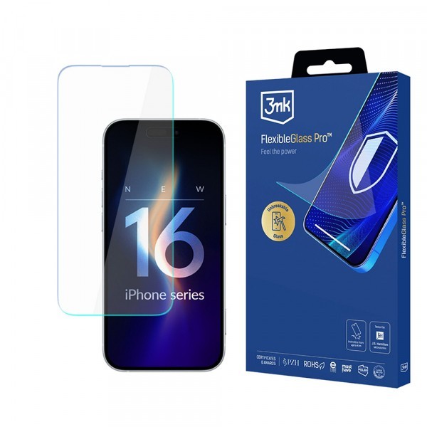 Folie de protectie Ecran 3MK FlexibleGlass pentru Apple iPhone 16 Pro Max, Sticla Flexibila, Full Glue