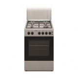 Aragaz HFSC-S50LITG-SL, Gaz, 4 arzatoare, Dispozitiv de siguranta plita si cuptor, Plita cu aprindere electrica, Timer, Grill, 50 cm, Argintiu