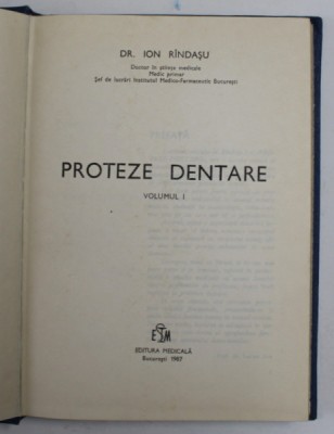PROTEZE DENTARE , VOL. I de I. RINDASU , 1987 foto