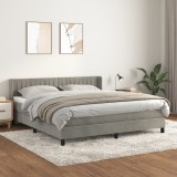 VidaXL Pat box spring cu saltea, gri deschis, 180x200 cm, catifea