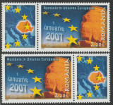 2007 Romania - Romania in UE LP 1752, 2 serii cu vignete stanga / dreapta MNH, Istorie, Nestampilat