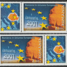 2007 Romania - Romania in UE LP 1752, 2 serii cu vignete stanga / dreapta MNH